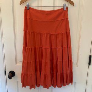 Theory Orange Cotton Tiered Ruffle Midi Skirt Sz 0